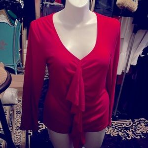 NWOT SOFT RED V-Neck Flutter Ruffed Front Long Sleeve Size XL